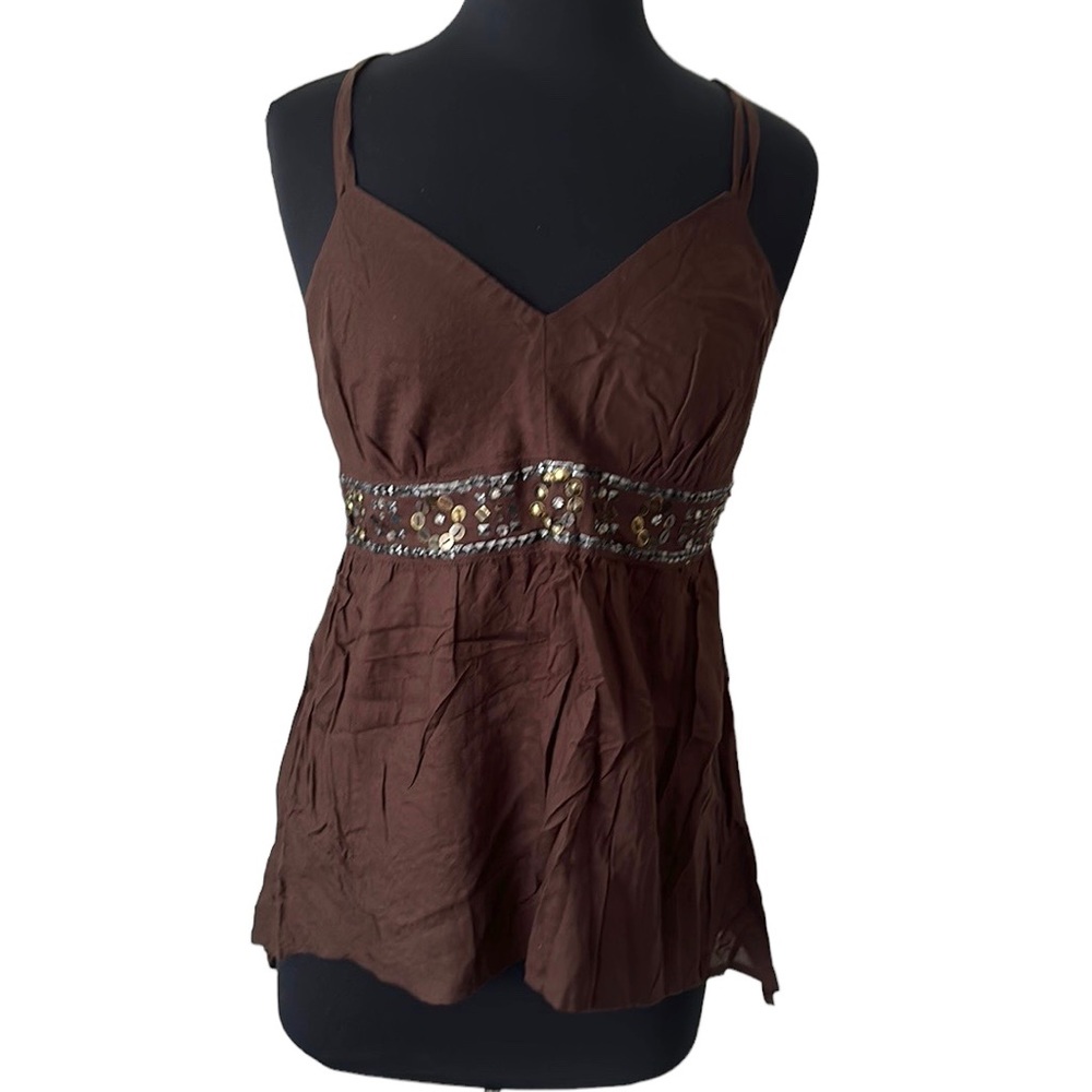 Degree Dark Brown V Neck Tank Top with Sequin Detail Size XL